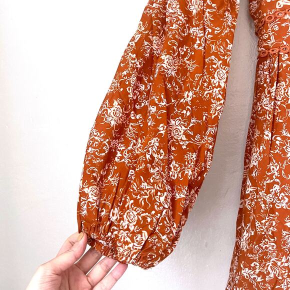 CAROLINE CONSTAS NWT Blakely Floral Cotton Mini Dress in Rust Toile Size S - Picture 10 of 16